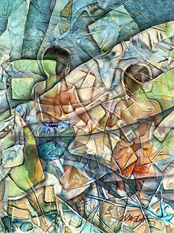 Painting of children at the beach