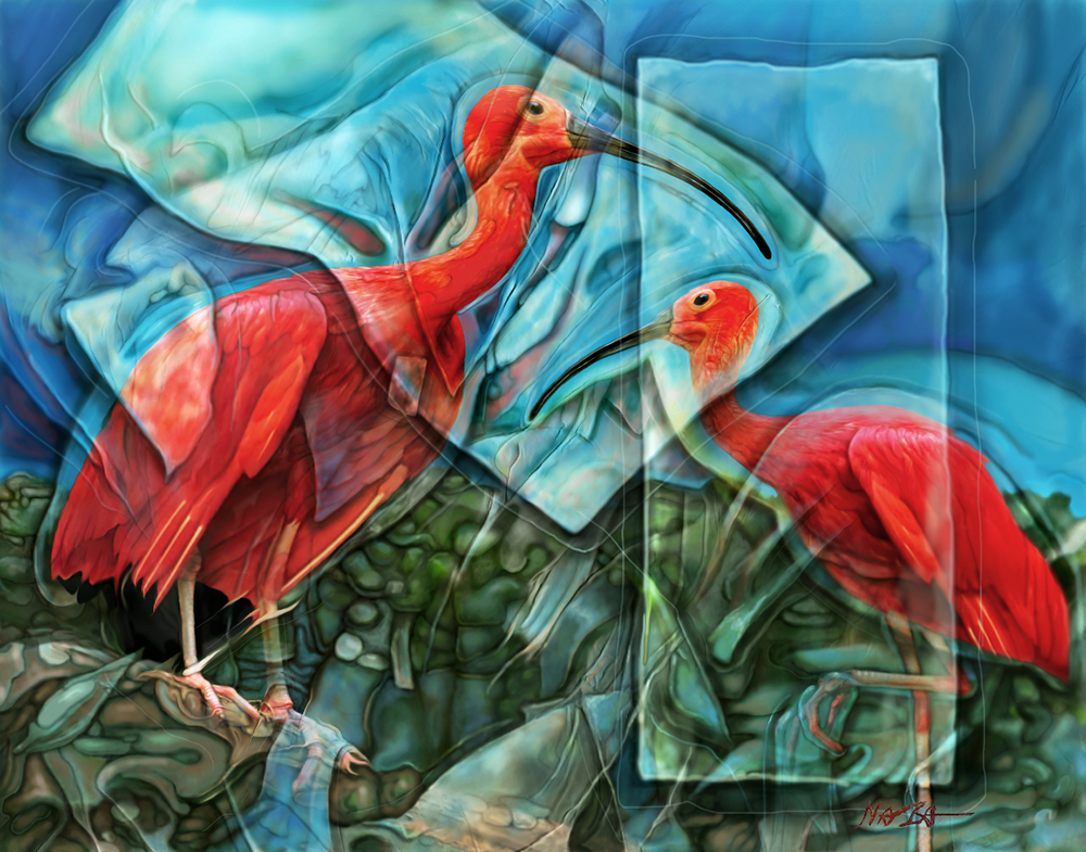 Red bird painting